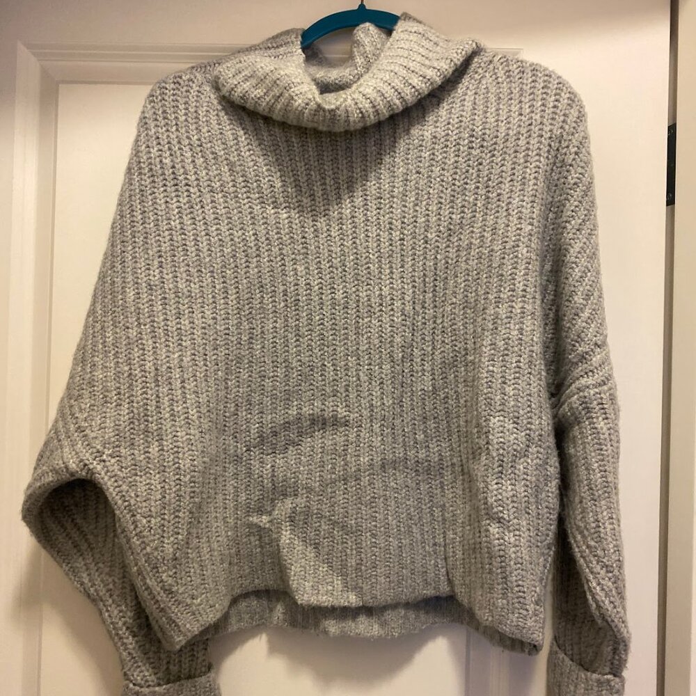 Grey Alpaca Blend Cowl/Mock Neck Sweater - Maeve by Anthropologie